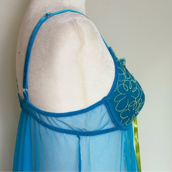 Vintage Y2K Floral Coquette Bow Mesh Cami Chemise Lingerie Phoebe S - Picture 5 of 17